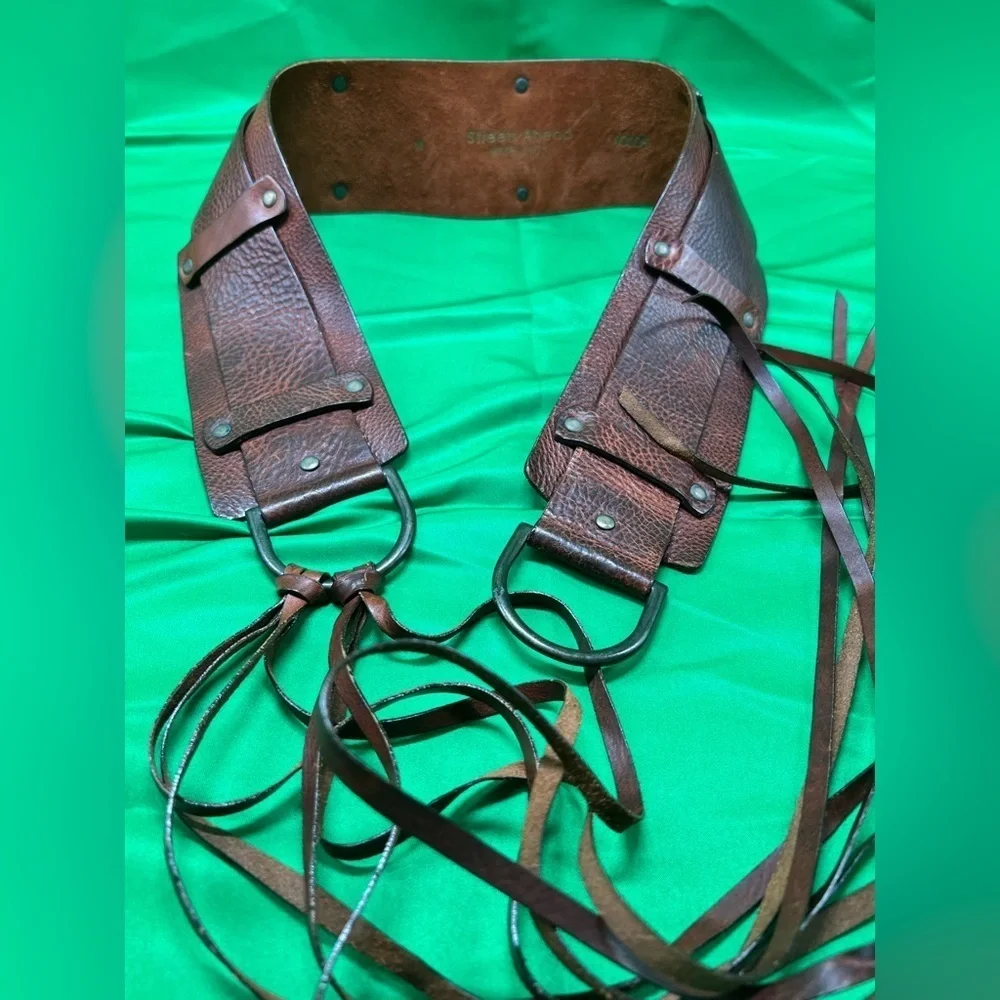 VTG Streets Ahead leather belt with fringe, sz M